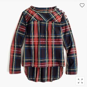 NWOT J. CREW Tartan Plaid Blouse Jeweled Buttons